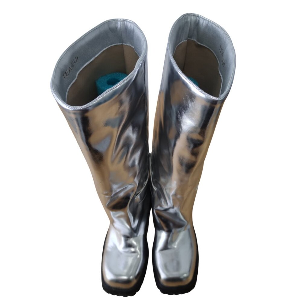 Metallic Silver Knee High Boots - Picture 3 of 10